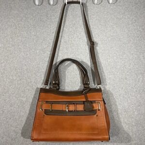 Simply Noelle Purse Faux‎ Leather Crossbody Bag Satchel Tan Brown Handle *Flaws